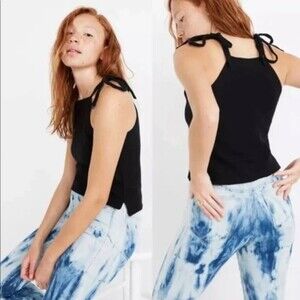 Black Sleeveless Tie-Shoulder Top